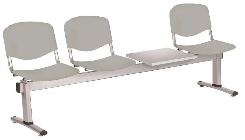 VINCENZA - 4 S, plastová lavice do čekárny, 3-sedák, stolek, šedá, kostra stříbrná