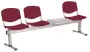 VINCENZA - 4 S, plastová lavice do čekárny, 3-sedák, stolek, vínová, kostra stříbrná