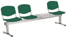VINCENZA - 4 S, plastová lavice do čekárny, 3-sedák, stolek, zelená, kostra stříbrná