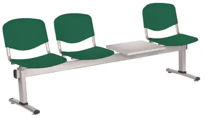 VINCENZA - 4 S, plastová lavice do čekárny, 3-sedák, stolek, zelená, kostra stříbrná