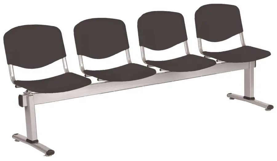 VINCENZA - 4, plastová lavice do čekárny, 4-sedák, černá, kostra stříbrná