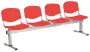 VINCENZA - 4, plastová lavice do čekárny, 4-sedák, červená, kostra stříbrná