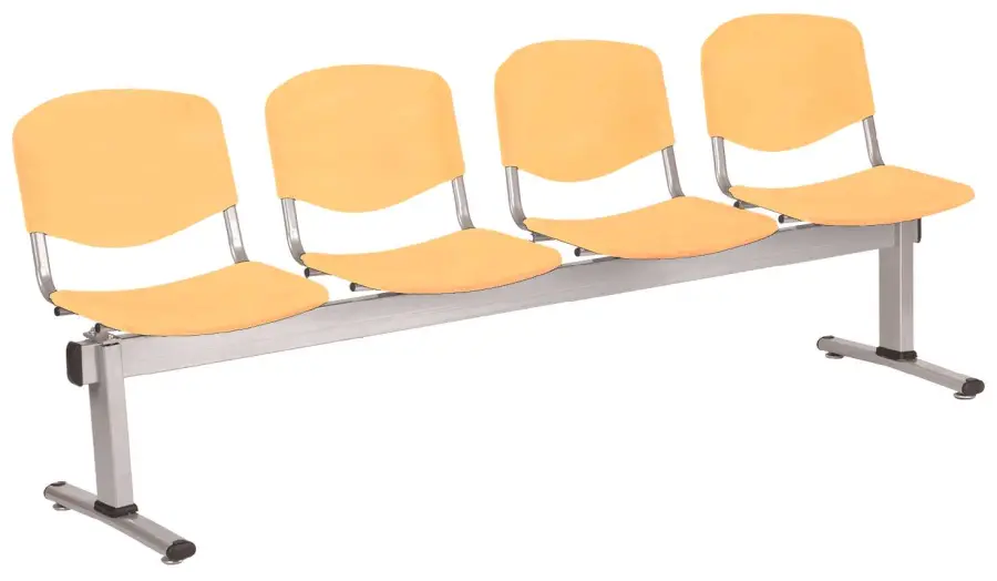 VINCENZA - 4, plastová lavice do čekárny, 4-sedák, meruňková, kostra stříbrná