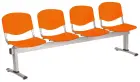 VINCENZA - 4, plastová lavice do čekárny, 4-sedák, oranžová, kostra stříbrná
