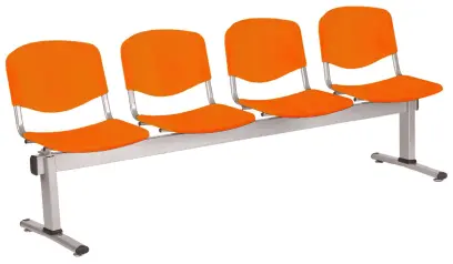 VINCENZA - 4, plastová lavice do čekárny, 4-sedák, oranžová, kostra stříbrná