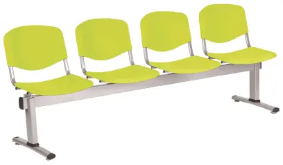 VINCENZA - 4, plastová lavice do čekárny, 4-sedák, pistáciová, kostra stříbrná