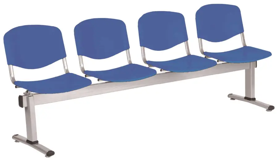 VINCENZA - 4, plastová lavice do čekárny, 4-sedák, světle modrá, kostra stříbrná