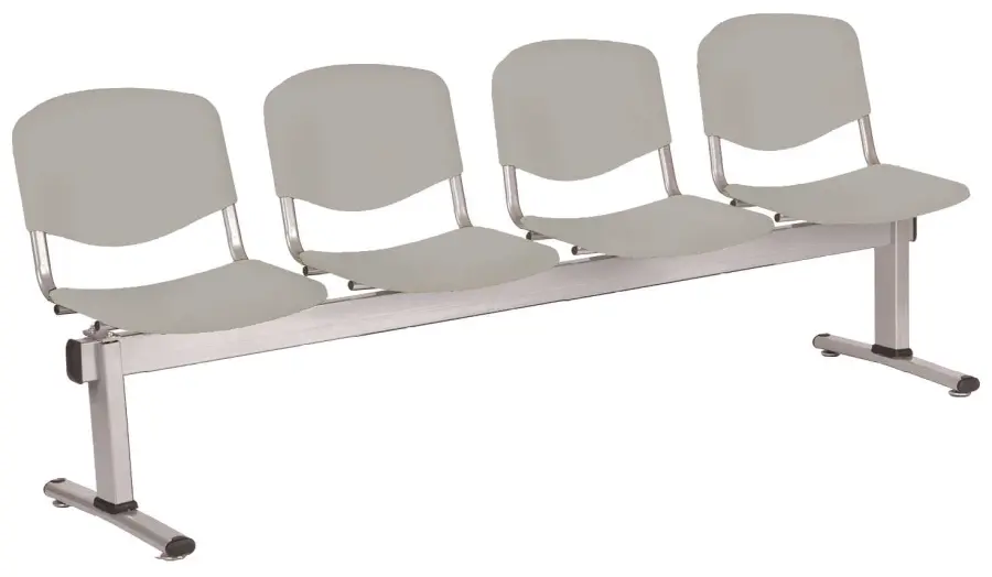 VINCENZA - 4, plastová lavice do čekárny, 4-sedák, šedá, kostra stříbrná