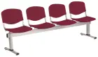 VINCENZA - 4, plastová lavice do čekárny, 4-sedák, vínová, kostra stříbrná
