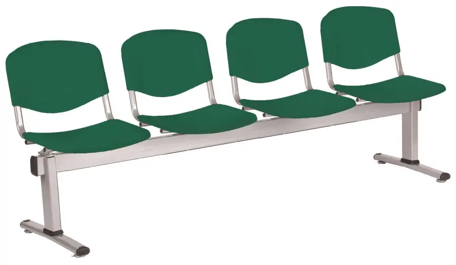 VINCENZA - 4, plastová lavice do čekárny, 4-sedák, zelená, kostra stříbrná