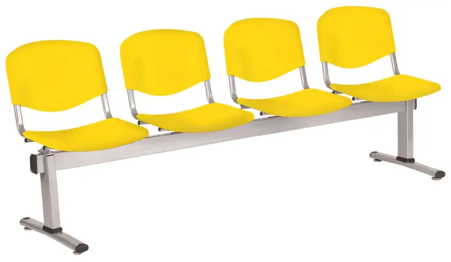 VINCENZA - 4, plastová lavice do čekárny, 4-sedák, žlutá, kostra stříbrná