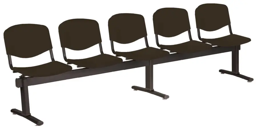 VINCENZA - 5, plastová lavice do čekárny, 5-sedák, černá, kostra černá