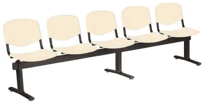 VINCENZA - 5, plastová lavice do čekárny, 5-sedák, krémová, kostra černá