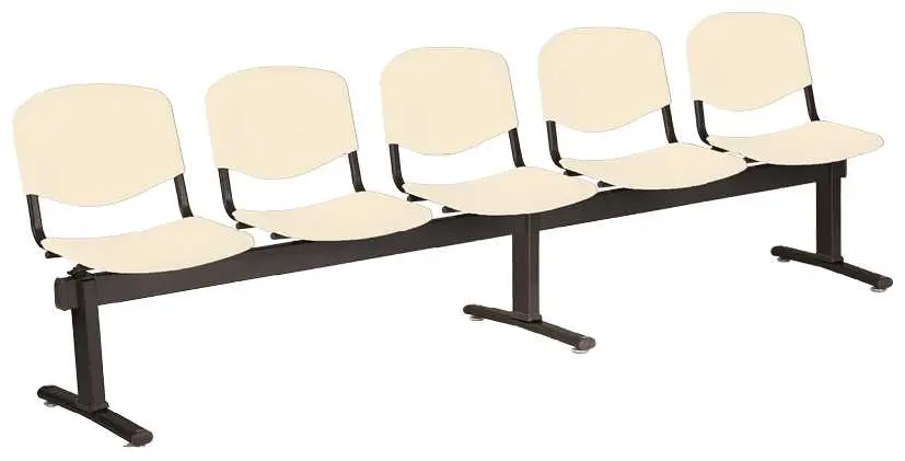 VINCENZA - 5, plastová lavice do čekárny, 5-sedák, krémová, kostra černá