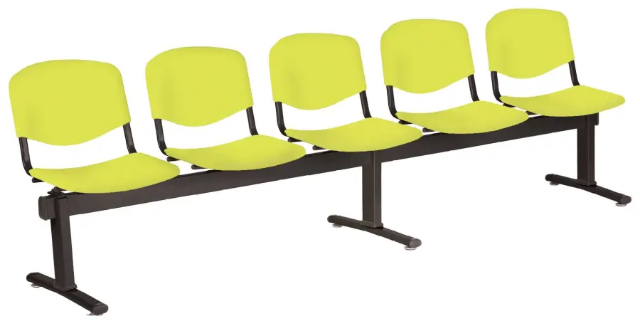VINCENZA - 5, plastová lavice do čekárny, 5-sedák, pistáciová, kostra černá