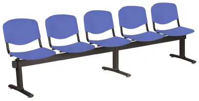 VINCENZA - 5, plastová lavice do čekárny, 5-sedák, světle modrá, kostra černá