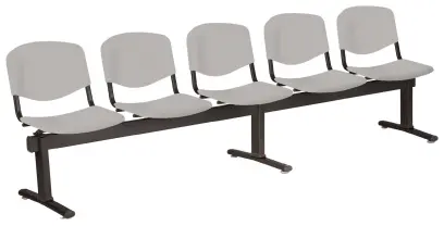 VINCENZA - 5, plastová lavice do čekárny, 5-sedák, šedá, kostra černá