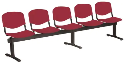 VINCENZA - 5, plastová lavice do čekárny, 5-sedák, vínová, kostra černá