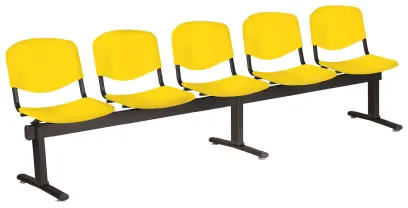 VINCENZA - 5, plastová lavice do čekárny, 5-sedák, žlutá, kostra černá