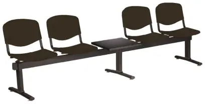 VINCENZA - 5 S, plastová lavice do čekárny, 4-sedák, stolek, černá, kostra černá