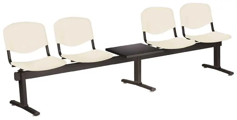 VINCENZA - 5 S, plastová lavice do čekárny, 4-sedák, stolek, krémová, kostra černá
