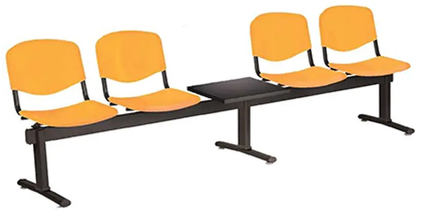 VINCENZA - 5 S, plastová lavice do čekárny, 4-sedák, stolek, meruňková, kostra černá