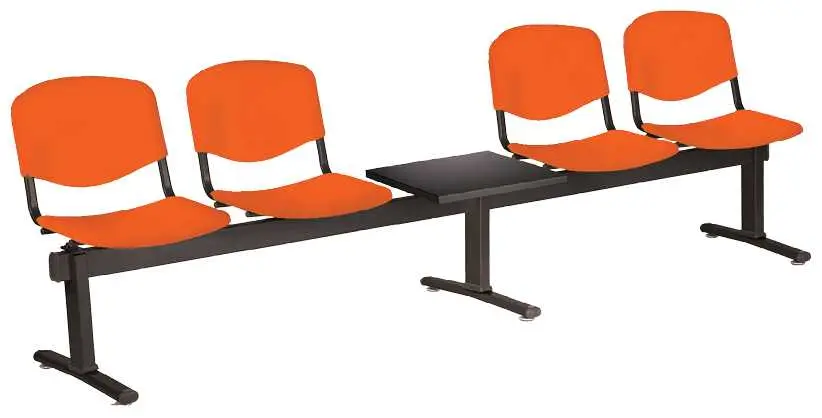 VINCENZA - 5 S, plastová lavice do čekárny, 4-sedák, stolek, oranžová, kostra černá