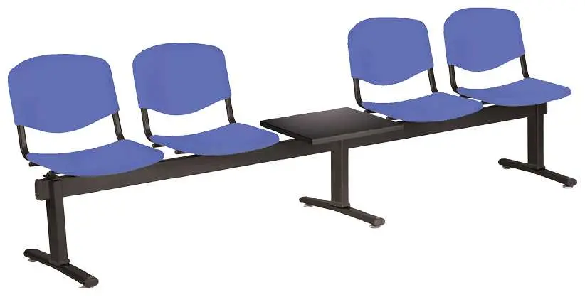 VINCENZA - 5 S, plastová lavice do čekárny, 4-sedák, stolek, světle modrá, kostra černá