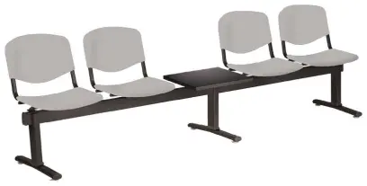 VINCENZA - 5 S, plastová lavice do čekárny, 4-sedák, stolek, šedá, kostra černá
