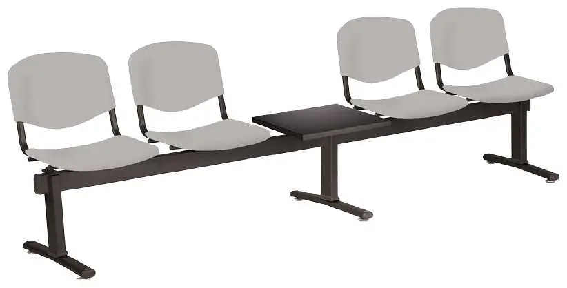 VINCENZA - 5 S, plastová lavice do čekárny, 4-sedák, stolek, šedá, kostra černá