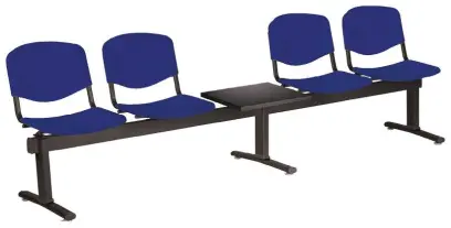 VINCENZA - 5 S, plastová lavice do čekárny, 4-sedák, stolek, tmavě modrá, kostra černá