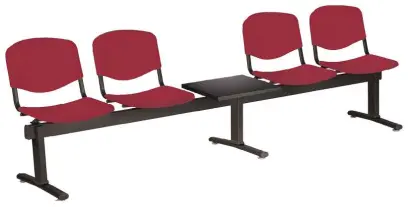 VINCENZA - 5 S, plastová lavice do čekárny, 4-sedák, stolek, vínová, kostra černá