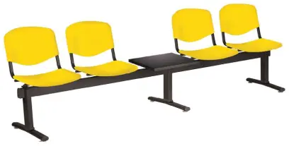 VINCENZA - 5 S, plastová lavice do čekárny, 4-sedák, stolek, žlutá, kostra černá
