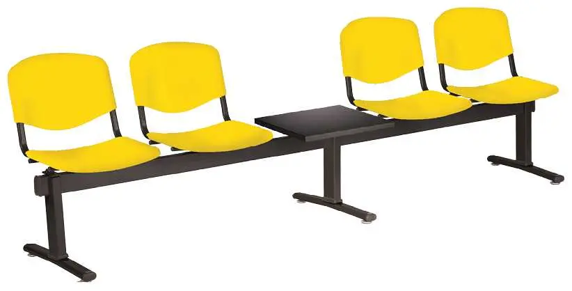 VINCENZA - 5 S, plastová lavice do čekárny, 4-sedák, stolek, žlutá, kostra černá