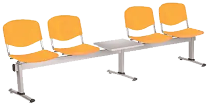 VINCENZA - 5 S, plastová lavice do čekárny, 4-sedák, stolek, meruňková, kostra stříbrná