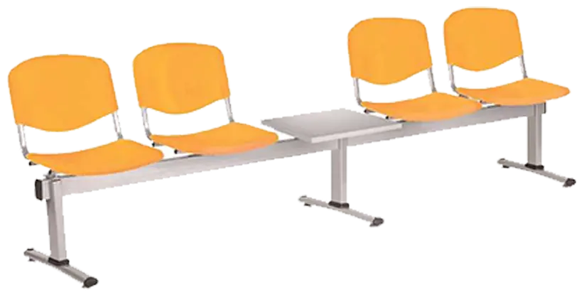 VINCENZA - 5 S, plastová lavice do čekárny, 4-sedák, stolek, meruňková, kostra stříbrná