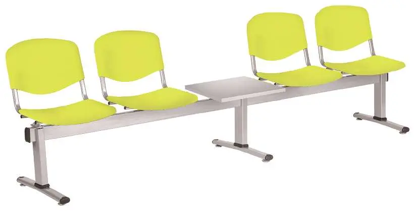 VINCENZA - 5 S, plastová lavice do čekárny, 4-sedák, stolek, pistáciová, kostra stříbrná