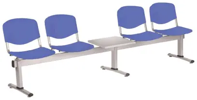 VINCENZA - 5 S, plastová lavice do čekárny, 4-sedák, stolek, světle modrá, kostra stříbrná