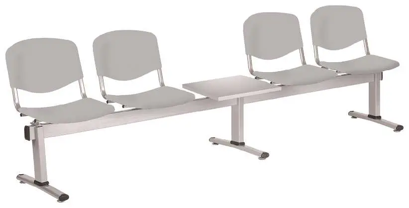 VINCENZA - 5 S, plastová lavice do čekárny, 4-sedák, stolek, šedá, kostra stříbrná