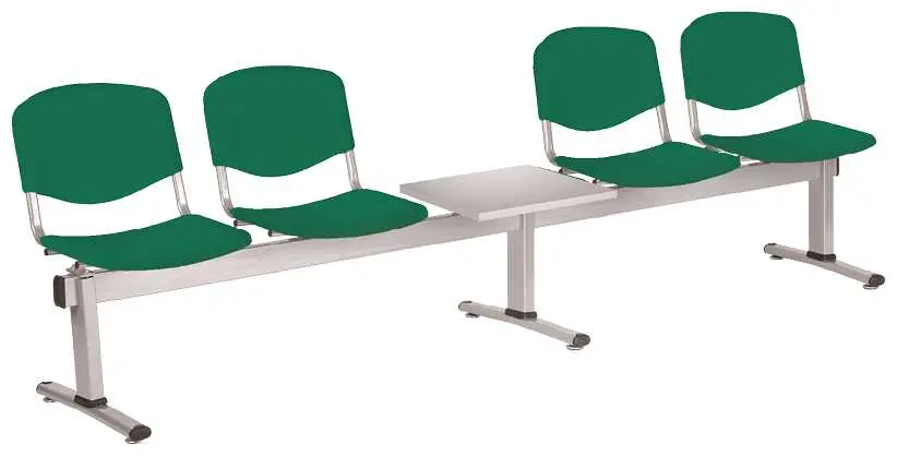 VINCENZA - 5 S, plastová lavice do čekárny, 4-sedák, stolek, zelená, kostra stříbrná