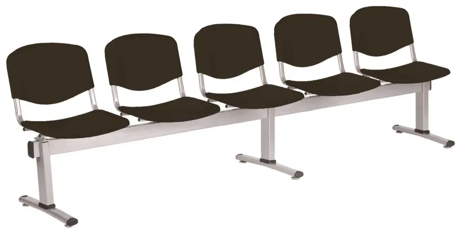 VINCENZA - 5, plastová lavice do čekárny, 5-sedák, černá, kostra stříbrná