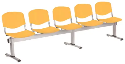 VINCENZA - 5, plastová lavice do čekárny, 5-sedák, meruňková, kostra stříbrná