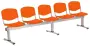 VINCENZA - 5, plastová lavice do čekárny, 5-sedák, oranžová, kostra stříbrná