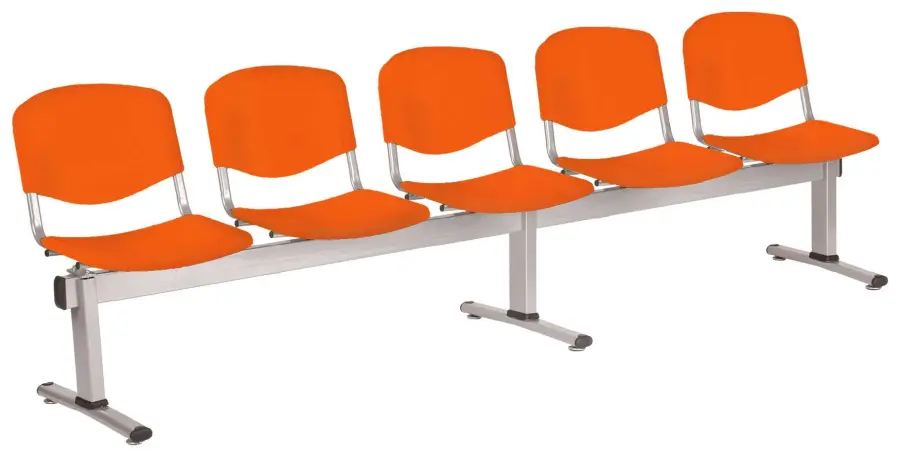 VINCENZA - 5, plastová lavice do čekárny, 5-sedák, oranžová, kostra stříbrná
