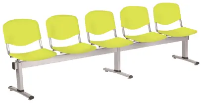 VINCENZA - 5, plastová lavice do čekárny, 5-sedák, pistáciová, kostra stříbrná