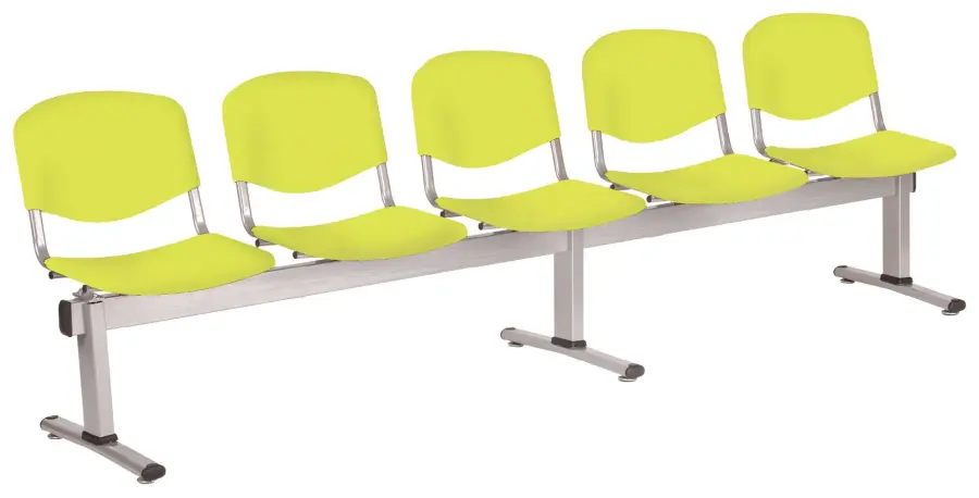 VINCENZA - 5, plastová lavice do čekárny, 5-sedák, pistáciová, kostra stříbrná