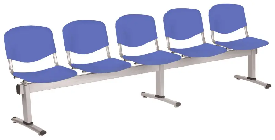 VINCENZA - 5, plastová lavice do čekárny, 5-sedák, světle modrá, kostra stříbrná