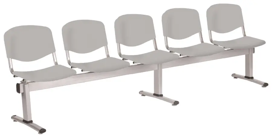 VINCENZA - 5, plastová lavice do čekárny, 5-sedák, šedá, kostra stříbrná