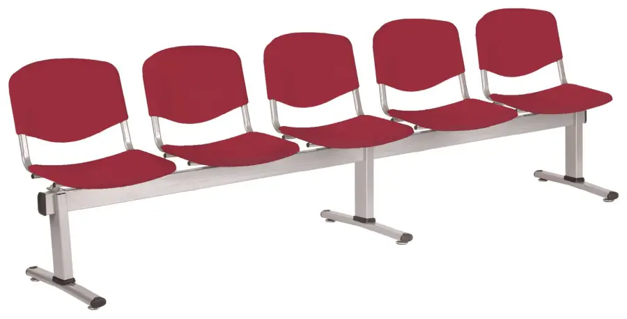 VINCENZA - 5, plastová lavice do čekárny, 5-sedák, vínová, kostra stříbrná
