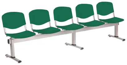 VINCENZA - 5, plastová lavice do čekárny, 5-sedák, zelená, kostra stříbrná